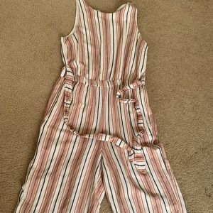LOFT striped sleeveless linen blend jumpsuits sz 10